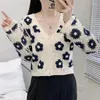 Polos Polos Hollow Cardigans Floral Crocheted tricot Crops Tops en V