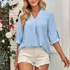 Dames Polos Casual 3/4 Sleeve Shirts Daily Business Loose Work Blouses om te winkelen Walking Outfit H9