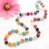 Bärade halsband Multicolor Halsbanddeklaration Kvinnkedjan Natural Stone Agate Face Round 8 10mm Bead Chain Jewelry 18 Inch A790 D240514