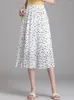 Skirts Chiffon Polka Dot Pleated Women Skirt White Large Size 5XL Fat 100kg Wear A Line Calf Length High Wasit Draped Summer 2024