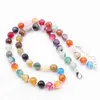 Bärade halsband Multicolor Halsbanddeklaration Kvinnkedjan Natural Stone Agate Face Round 8 10mm Bead Chain Jewelry 18 Inch A790 D240514