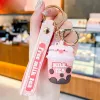 Söt anime nyckelring charm nyckelring härlig piggy mjölk te cup docka par studenter personlig kreativ valentins dag present