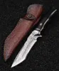 Special Offer A2567 High End Damascus Straight Knife Damascus Steel Tanto Blade Ebony with Steel Head Handle Outdoor Fixed Blade Hunting Knives With Leather Sheath