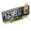 Digital Alarm Clock Radio Projection Multifunktion Bedside Time Display med temperatur och fuktighet Mirror 240506