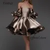 Viisher Brown Short Homecoming Prom Dresses with Bow Pockets Strapless Evening Party Dress Above Knee Graduation Event Gowns 240514