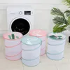 Bolsas de lavanderia cesta de malha doméstica com tampa de grande capacidade dobrável banheiro chuveiro sujo de roupa suja organizador