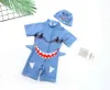 Tweeënpakken Baby Boy One Piece Swimsuit Cartoon Korte mouwen Shark Swimsuit Little Boy Hot Spring Swimsuit met gratis zwemcapl2405