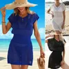 Cover Up Dress Stylish Swimwear Cover-up Dresses For Women V-neck Short Sleeve Sun Protection Bikini Crochet Hollow Out