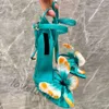 Zeldzame vlinderblauwe sandaal hakken vrouw luxe designer jurk schoenen gele strik stiletto hiel mode bruiloft feest avond schoenen 10 cm fabrieksschoenen met doos