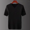 Mäns T-skjortor Män kortärmad stickad topp sommar V-ringning Ice Silk Knit Pullover Lätt andas med snygga Sport för dagligt slitage