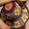 Colorful Crochet Straw Bucket Hat Handmade Knitted Flowers Beach Fisherman Hat for Women Sunshade Cap Vintage Accessories 240515