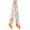 Diseñador de bufanda de seda para mujeres bufandas de verano agua aguas arriba bufanda larga seda de seda pequeña bolsa de enlace mango torcido francés de doble cara estrecha