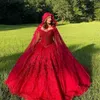 Red Quinceanera Dresses with cloak wrap cape Flowers Sweetheart lace-up corset Princess Dress vestidos de quincea era 2022 estidos para 334d