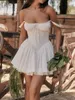 Basis Casual jurken Elegante vrouwen zomer kanten floraal patchwork corset mini jurk mouwloze vierkante nek aansluiting korte tank aline flowy party