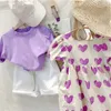 C5C2 Girl's Jurken Girls Jurk U-Neck Love Princess 2020 Zomer Nieuwe Baby Childrens Clothing D240515