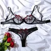 Sexe Set Bra Brief Set Femme 2 PCS Lingerie Sexy Floral Brodemery Underwear Mesh intime en dentelle transparente