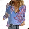 Dames blouses shirts zomers retro bloem 3d bedrukt met lange mouwen shirt casual elegante knop vest gekleurd en getemperd chiffon dro dhg1f