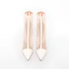 2024 Lady Sheepskin Deri Botlar Bayanlar Yüksek Topuklu Sandals Ayakkabı Saçlı Yatık Ayak Toe Out Yaz Avrupa ve Amerika Podyum fermuar Net Siz 34-47 Patchwork