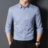 Casual shirts voor heren gestreepte elastische zakelijke zakelijke slanke formele slijtage knappe lange mouwen shirt modieuze klassieke basis anti-defense