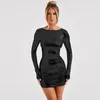 Casual Dresses Metallic BodyCon Mini Dress Autumn Winter Long Sleeve Women Sexig Short Party Night Club Silver