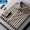 Casual shirts voor heren gestreepte elastische zakelijke zakelijke slanke formele slijtage knappe lange mouwen shirt modieuze klassieke basis anti-defense