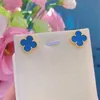 Vande Family Gold Noble Design Feeling Earrings High Clover Ear Clapper Gold Thicked Plated 18K Rose Earrings Blue Jade Chalcedony