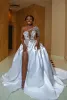 Aso Ebi African Sexy High Split Wedding Dresses A Line One Shoulder kralen Appliques Keyhole Neck Slit Bridal Ghowns Plus Size Robes Custom Made BC14877