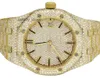 Geel Gold Diamond Watch Hiphop Moissanite Watch Automatisch Moissanite Watch Handgemaakte Moissanite bezaaide roestvrijstalen riem