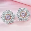 Cute Pink Moissanite Diamond Stud Earring 100% Real 925 sterling silver Promise Wedding Earrings for Women Bridal Party Jewelry