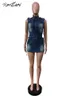 Kontturi Summer DrawString Denim Dresses for Women 2024 O Neck Sleeveless Pockets Jean Dress Streetwear Blue Mini Dress 240514