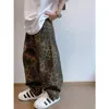 American Baggy Pants Men Y2K Clothes Retro High Street Sports Pants Leopard Print Casual Pants Plus Size Autumn Style 240515
