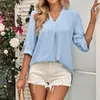 Dames Polos Casual 3/4 Sleeve Shirts Daily Business Loose Work Blouses om te winkelen Walking Outfit H9