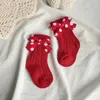 Kinder sokken babymeisjes knie high sokken kinderen katoenrode boog kerstsokken pure katoenen benen warme meisjes kinderen zachte socksl2405