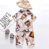 Pyjama's zomer babykleding zijden satijnen pyjama set voor jongens en meisjes kindercartoon dierenfamilie 1-4y d240515