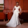 African Women Mermaid Suknie ślubne v Aplikacje szyi cekiny długie rękawy koronkowe sukienki ślubne Spriing Summer vestidos de novia