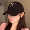 Ball Caps Sweet Bowknot Haft Haftery Baseball Hat for Women Solid Color Korean Girl Peaked Cap Outdoor Soft Botton Snapback Słońce Visors