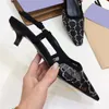 Designer Luxury Dress Shoes Women Sling Sandals High Heels Classic Diamond Mesh Sandals Black Crystal Glow Back Button Sexy Cat Heels