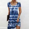 Vintage tryckt miniklänning Kvinnor Casual O Neck Short Sleeve Loose Beach Party Dresses For Elegant 240514
