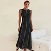 New Y2K Design Feel Knitting Long Round Neck Sleeveless Women A-Line Abito francese F51532