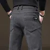 Erkekler Pantolon 2024 Yeni Marka Giyim Pinstripe Erkekler İçin Sıradan Pantolon Pamuk Moda İşletme Siyah Sonbahar Kış Kalın Resmi Pantolon Erkek Y240514