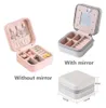 Portable jewelry case packing PU Leather Jewelry Box Makeup organizer Cosmetic boxMirror travel earring Ring casket8015659