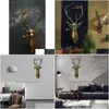 Decoratieve objecten Figurines herten kopwand decor - hars vintage kunst scptures faux voortreffelijke dierenbevestiging levendig hert stat 220211 d dh2bb