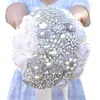 Wedding Flowers Janevini 2024 luksusowe fioletowe kwiaty ślubne druhny Bukiet ręcznie robione jedwabne róże Bling Rhinestone Fleur Mariage