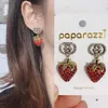 Ohrringohrringe mit Erdbeeren Bronze Quasten und langes Temperamentnetz Rot S925 Silbernadel Geflechter runde Gesicht Ohrringe