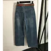 Designers Letter Womens Denim Pants With Belt Designer Double Pocket Jeans Fashion Märke rak benbyxa