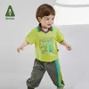Giyim Setleri Amila 2024 Bebek Erkekler ve Kızlar İçin Yeni Giysiler Kontrastlı Renkli Yakasında Karikatür Üst ve Alt Tişört + Pantolon Groupl2405