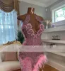 Vestidos de baile de lantejoulas brilhantes 2024 Vestido de contas de cristal de luxo rosa de alta fenda para meninas negras luxo 2024 meninas sereia