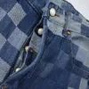 Najlepsze marka design mody dżinsowe luksusowy projektant granatowy niebieskie dżinsy Mały kwadratowy wzór kraciasty