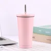 Wholesale 304 stainless steel thermal cups big capacity vacuum coffee mugs with straw portable colorful 500ml 750ml insulated tumbler car gifts 18 nh