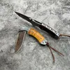 1st Ny high end Flipper Knife Damascus stål Drop Point Blade Damascus Steel With Wood Handle Ball Bearing EDC Pocket Knives